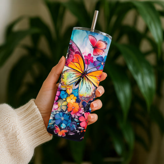 Tumbler - Butterfly & Flowers