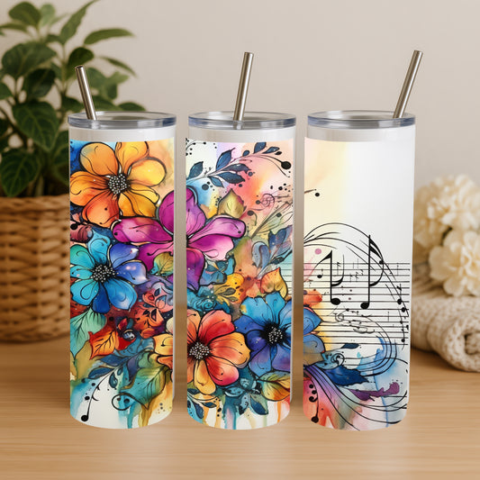 Tumbler - Music Notes and Flowers